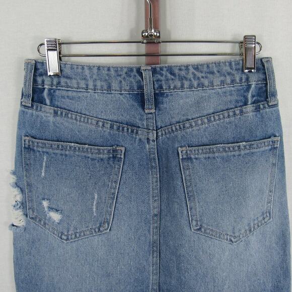 Vervet XS Distressed High-Waisted Skirt with Front Slit Knee Length Midi Frayed - Picture 5 of 6